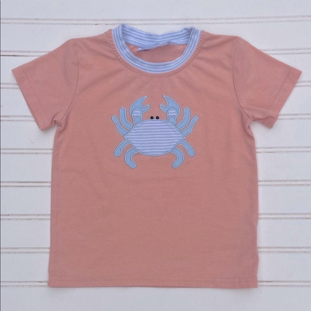 TROTTERS ST. KIDS VGUC Embroidered Appliqué Crab Color Block Striped Shirt